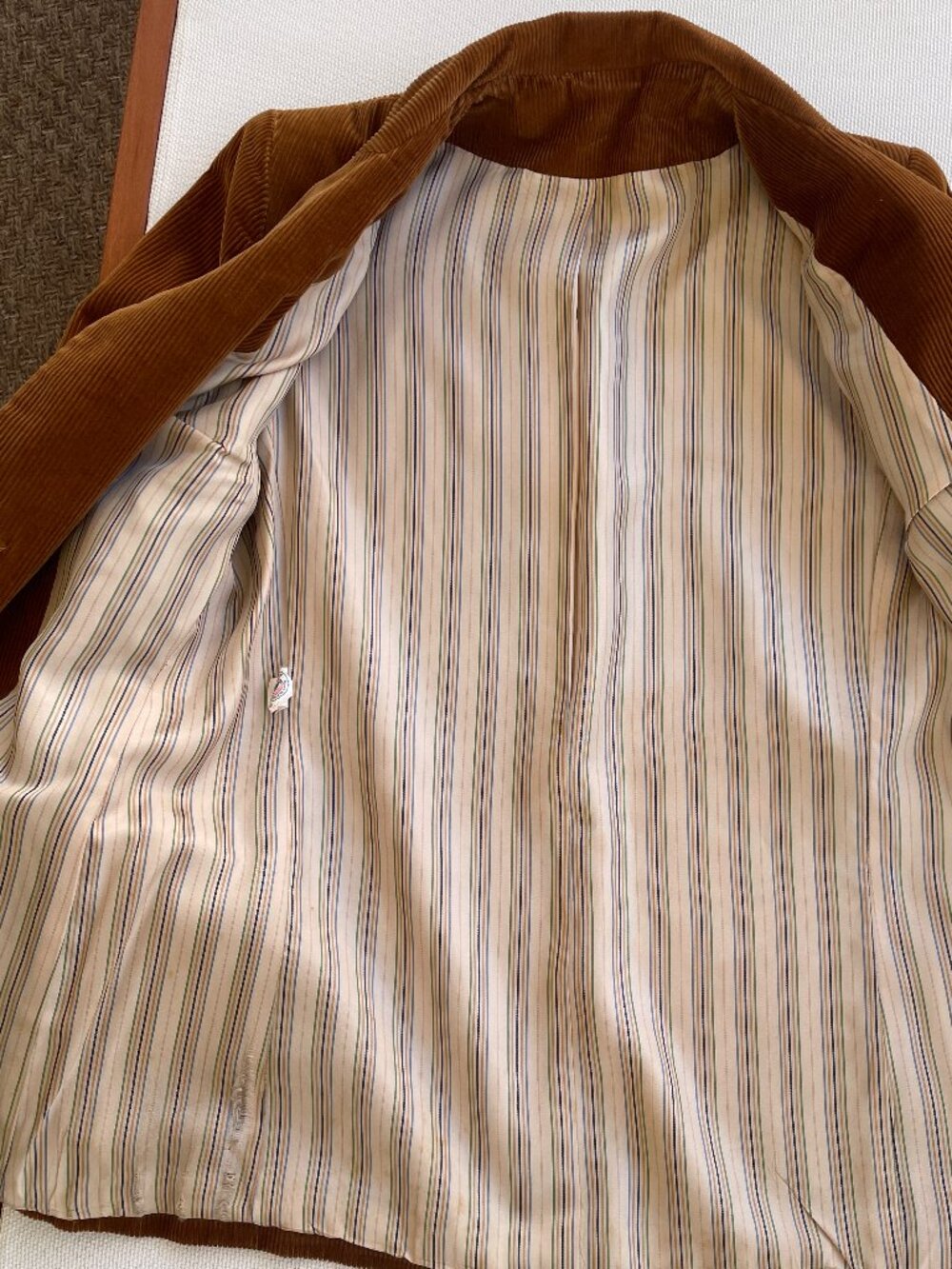 Vintage 80s TICA Chestnut Brown Corduroy Blazer Size 6 Stripe Lining - Picture 10 of 12